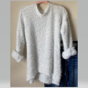 White Fluffy Crew Neck Sweater